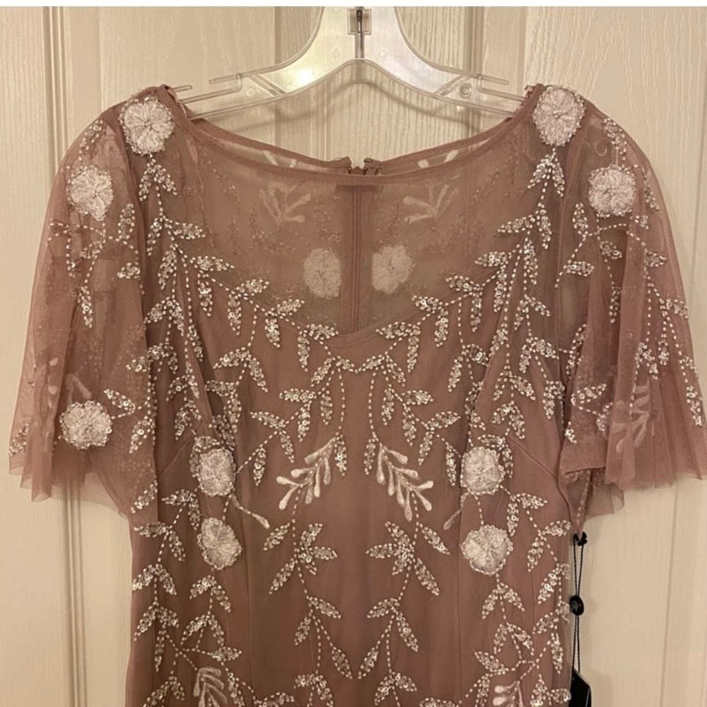 Adrianna Papell Embellished Flutter-Sleeve Sheath Dress in Dusted Petal/Ivory - Picture 7 of 13